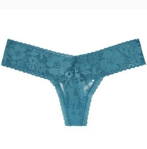 VICTORIA'S SECRET SEXY TEAL BACK SILVER SHINY CRISS CROSS BACK LACE THONG M NWT!
